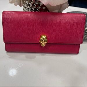 Alexander McQueen Fuchsia Wallet with Gold Skull Clasp